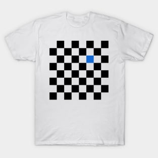 Checkered Black and White with One Blue Square T-Shirt